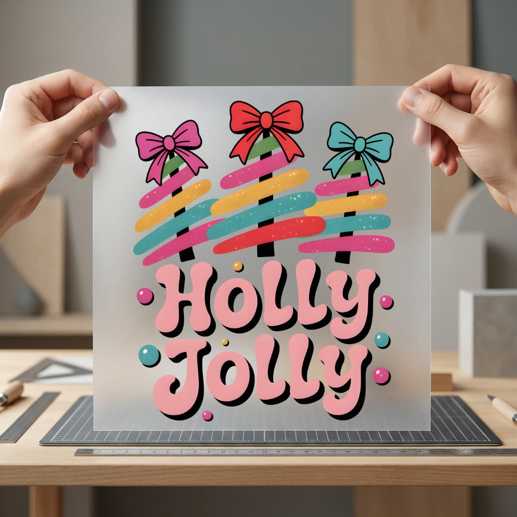Holly Jolly Christmas Trees Christmas Retro Ready to Press DTF Transfer for Dtf