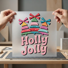 Holly Jolly Colorful Trees Christmas Retro Ready to Press DTF Transfer for Dtf