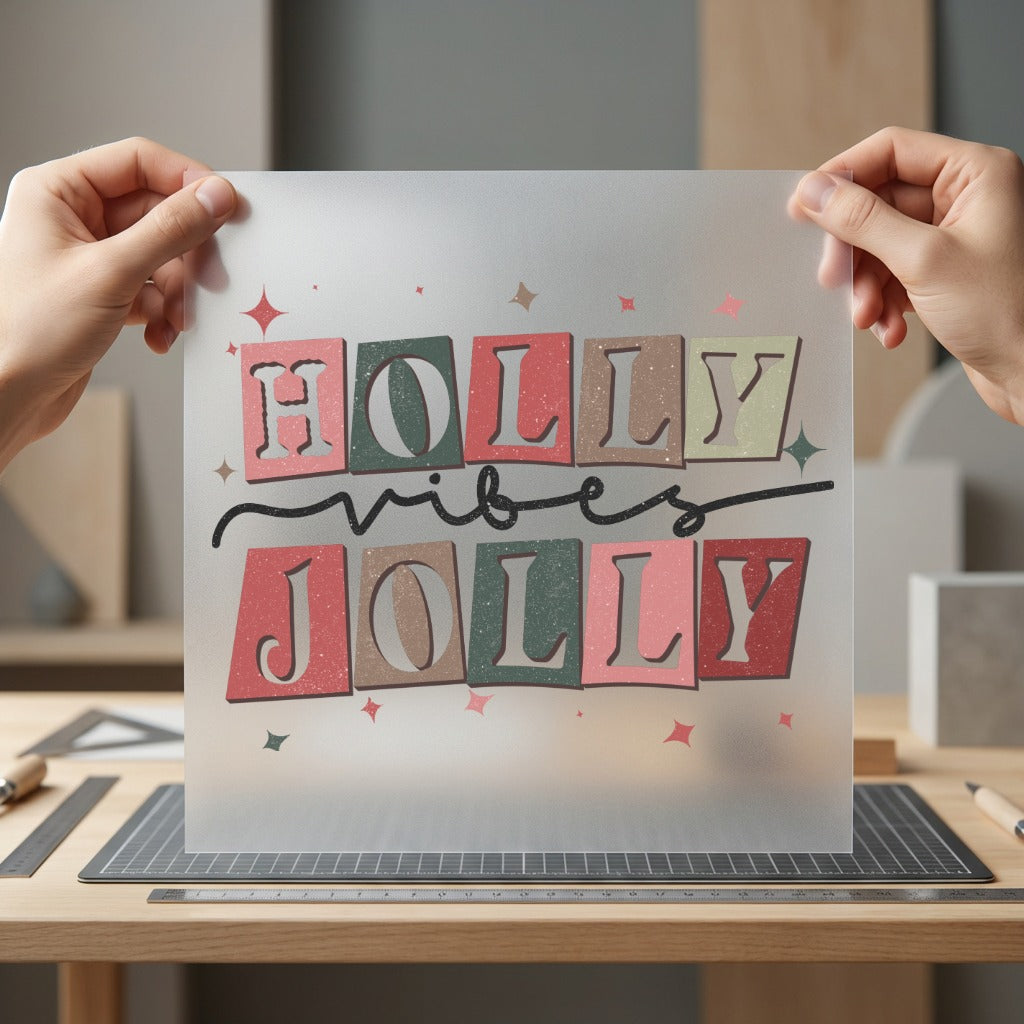 Holly Vibes Jolly Retro Christmas Vintage Ready to Press DTF Transfer for Dtf