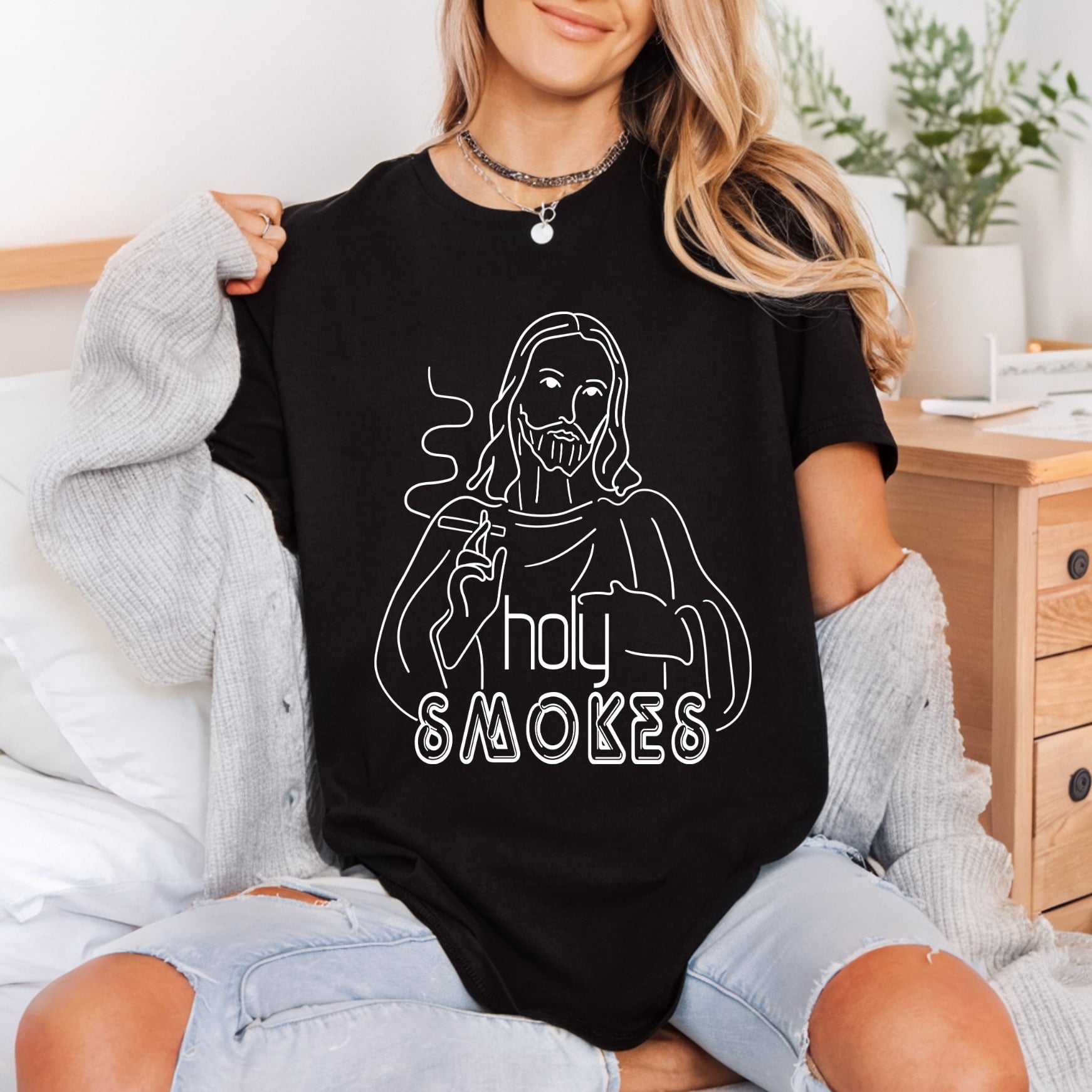 Holy Smokes Jesus Outline Jesus Aesthetic Ready to Press DTF Transfer for Dtf