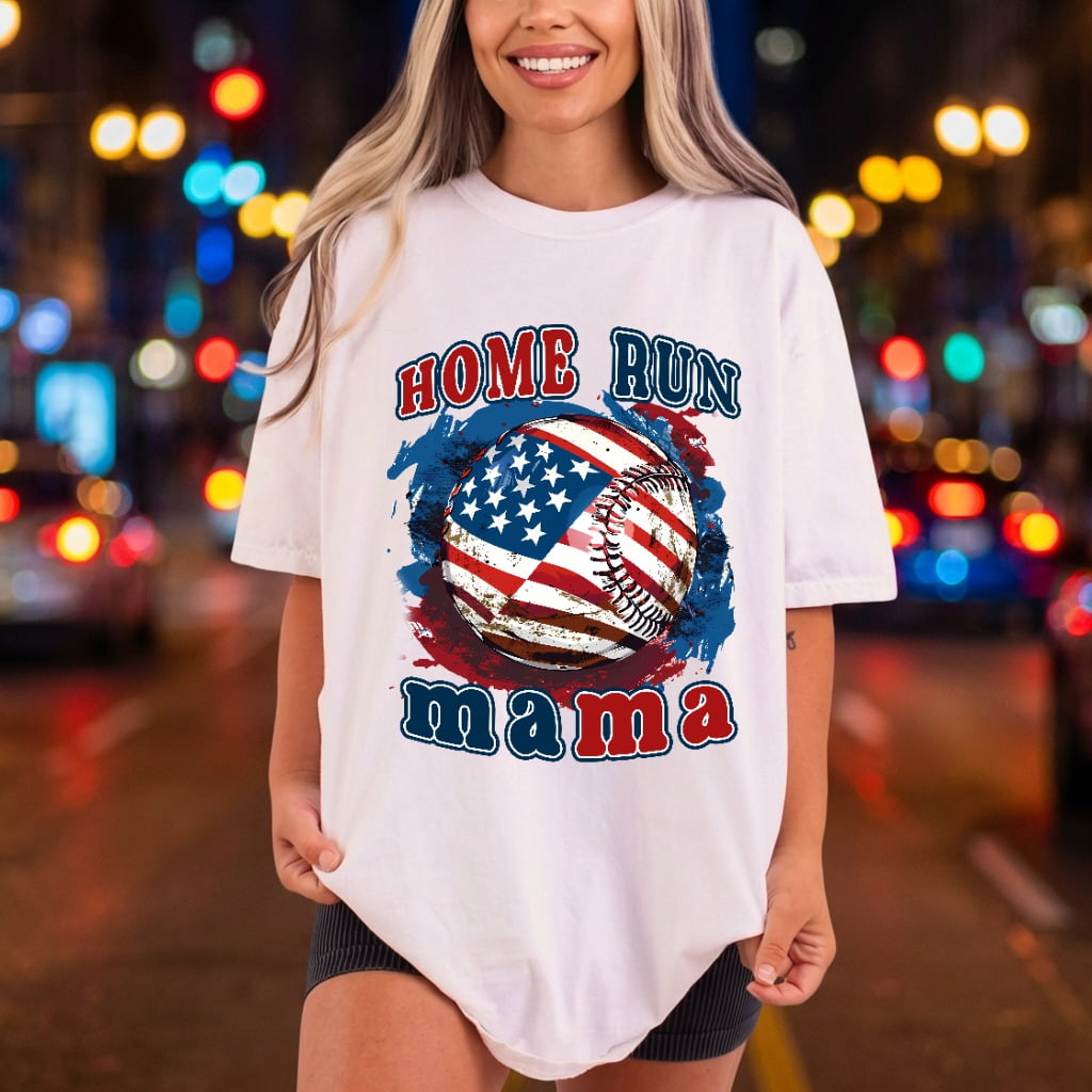 Home Run Mama Baseball 4th Of July Patriotic Ready to Press DTF Transfer for Dtf