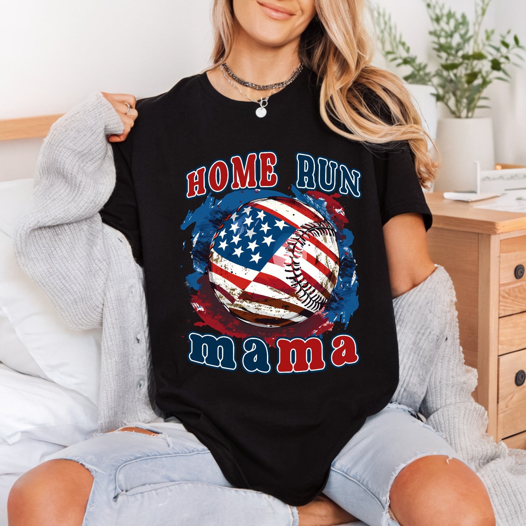 Home Run Mama Baseball 4th Of July Patriotic Ready to Press DTF Transfer for Dtf