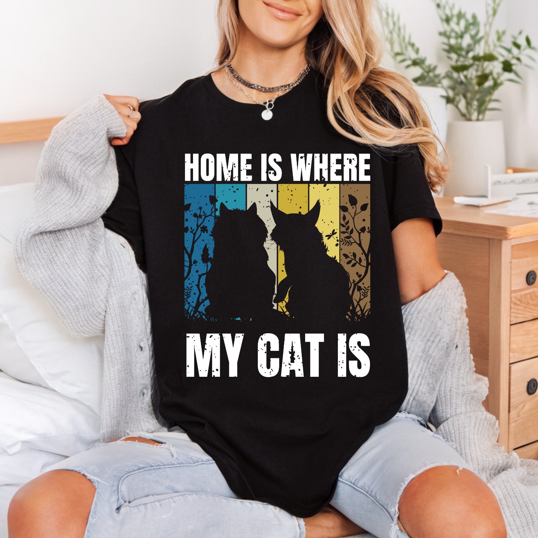 Home Where Cat Retro Mom Dad Ready to Press DTF Transfer for Dtf