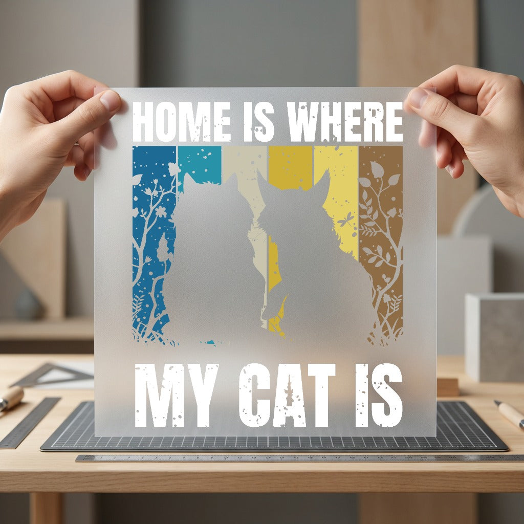 Home Where Cat Retro Mom Dad Ready to Press DTF Transfer for Dtf