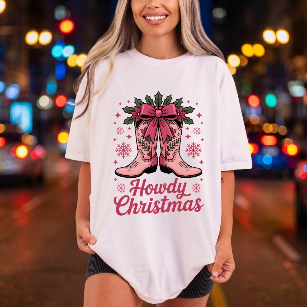Howdy Christmas Cowboy Boots Usa Christmas Ready to Press DTF Transfer for Dtf