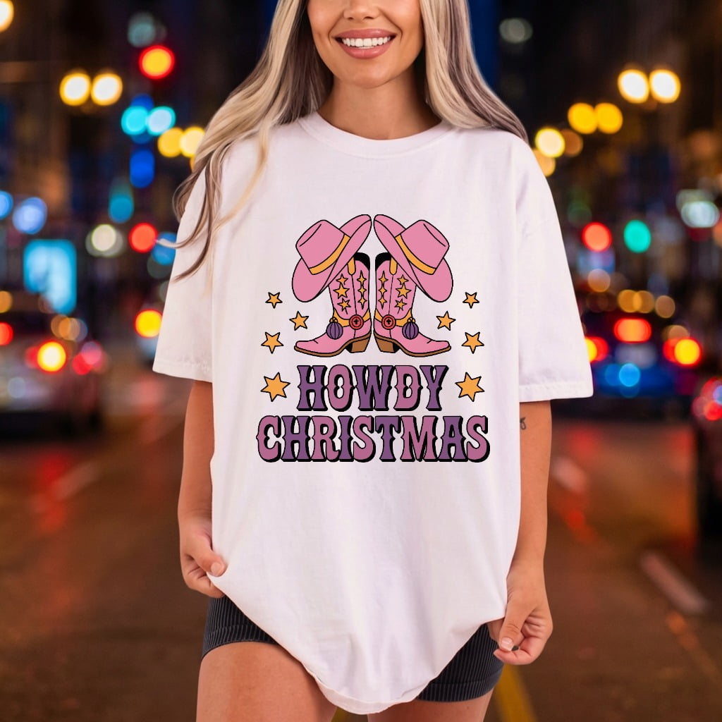 Howdy Christmas Western Boots Usa Christmas Ready to Press DTF Transfer for Dtf