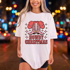 Howdy Christmas Western Boots Usa Christmas Ready to Press DTF Transfer for Dtf