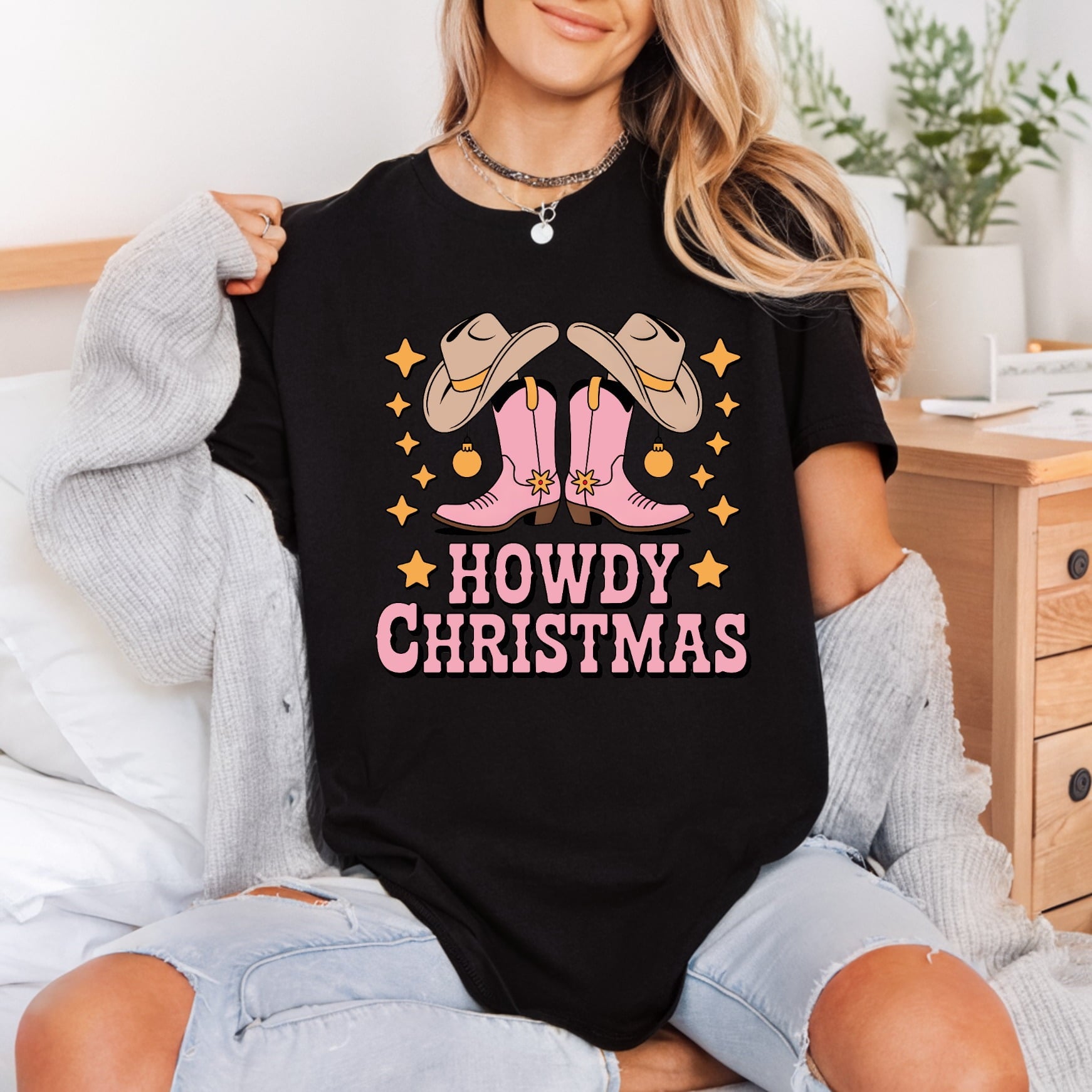 Howdy Christmas Western Boots Usa Christmas Ready to Press DTF Transfer for Dtf