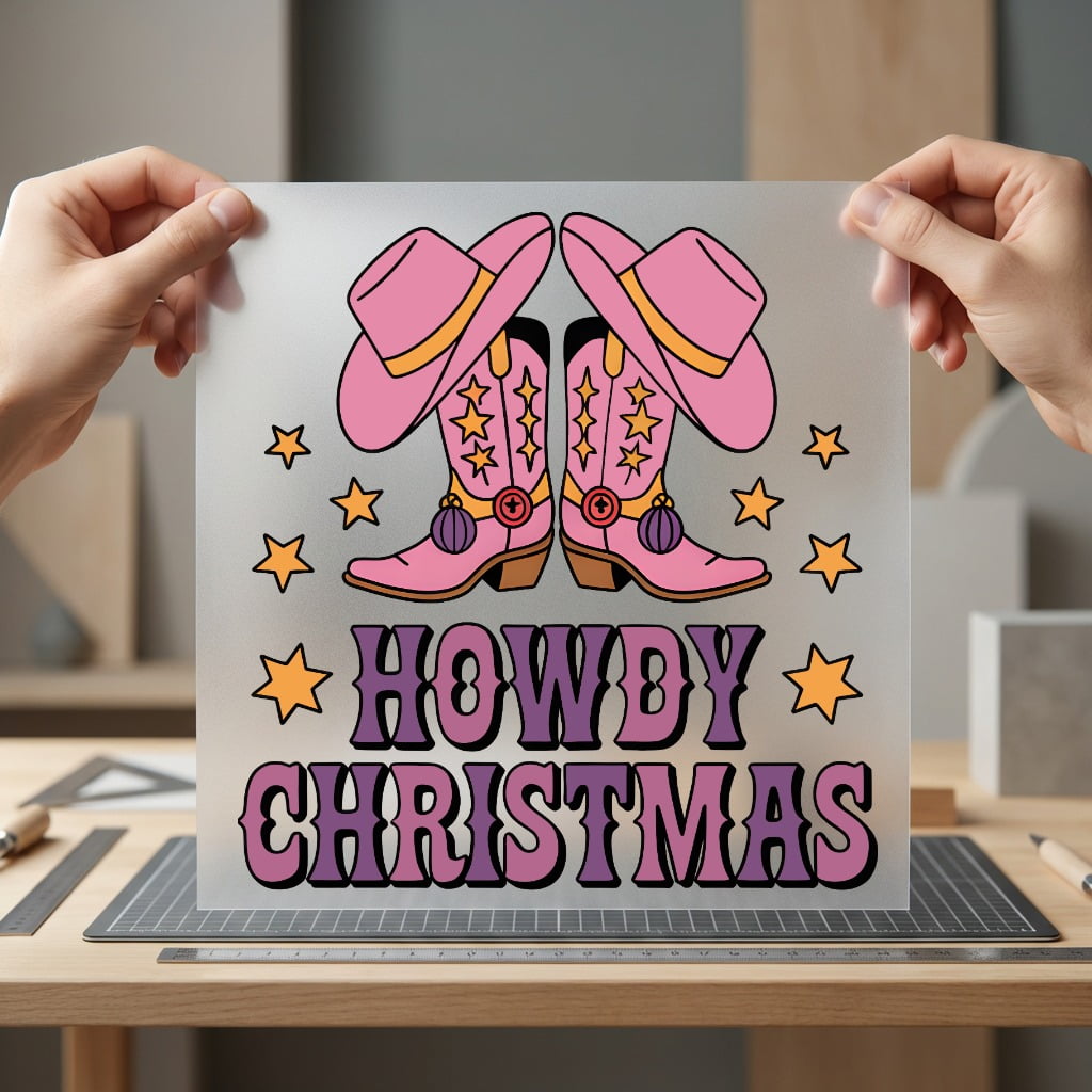 Howdy Christmas Western Boots Usa Christmas Ready to Press DTF Transfer for Dtf