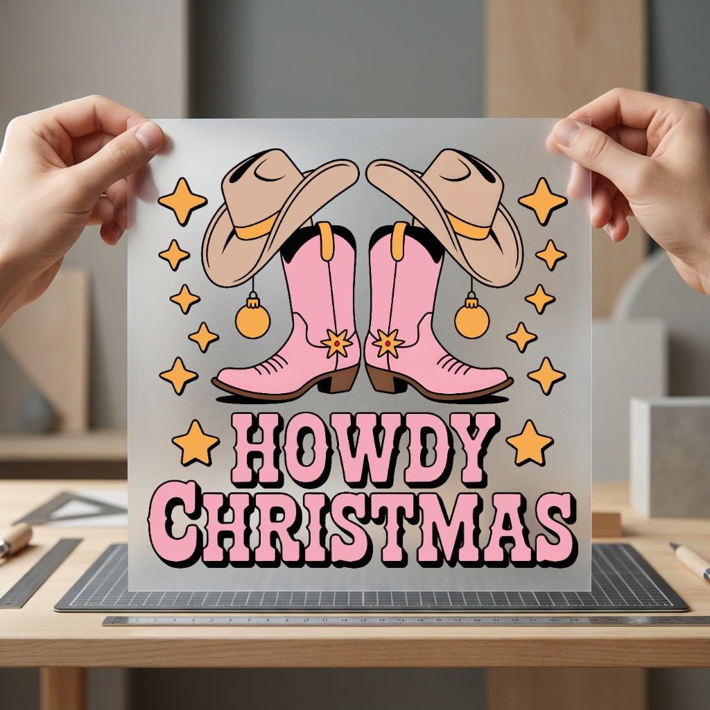Howdy Christmas Western Boots Usa Christmas Ready to Press DTF Transfer for Dtf