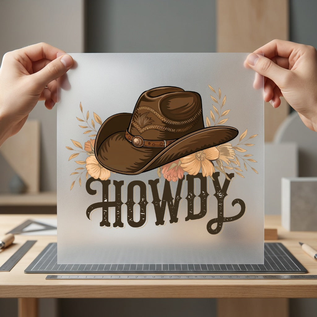 Howdy Cowboy Hat Florals Usa Vintage Ready to Press DTF Transfer for Dtf
