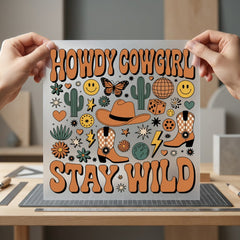 Howdy Cowgirl Stay Wild Usa Retro Ready to Press DTF Transfer for Dtf