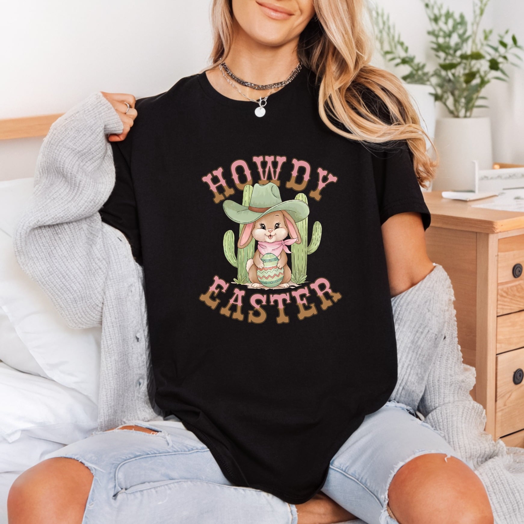 Howdy Easter Bunny Western Easter Western Ready to Press DTF Transfer for Dtf