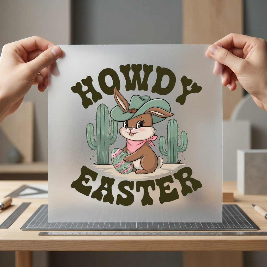 Howdy Easter Bunny Western Usa Easter Ready to Press DTF Transfer for Dtf