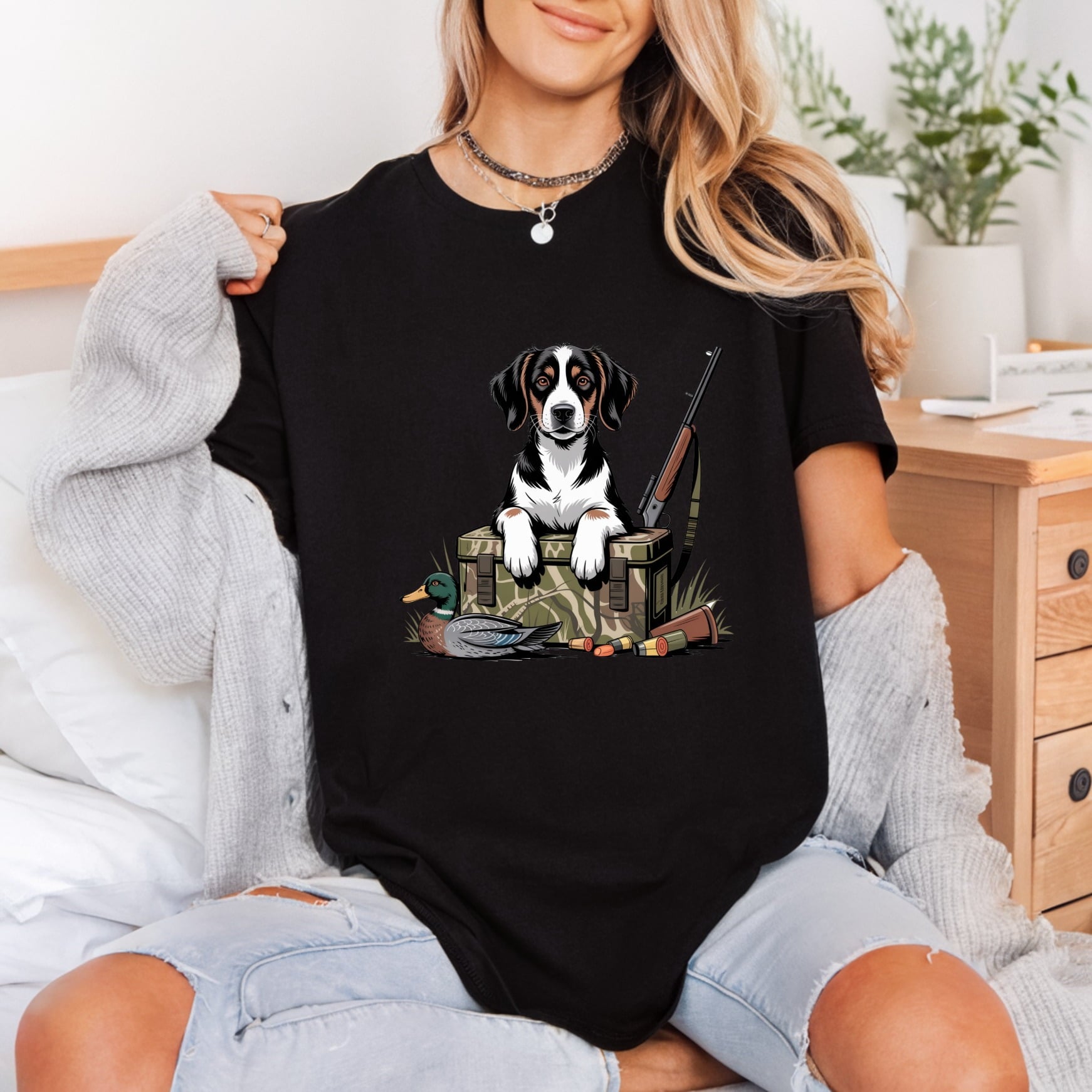 Hunting Dog Duck Cartoon Mom Dad Ready to Press DTF Transfer for Dtf