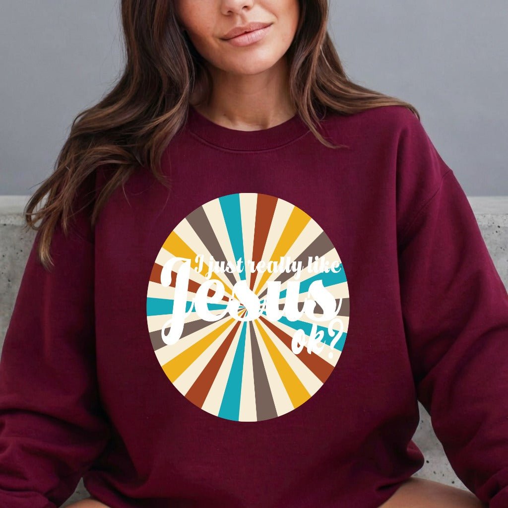 I Just Really Like Jesus | Retro Faith Statement Sweatshirt - Luckets.com