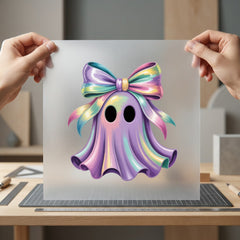 Iridescent Ghost Bow Kawaii Halloween Aesthetic Ready to Press DTF Transfer for Dtf
