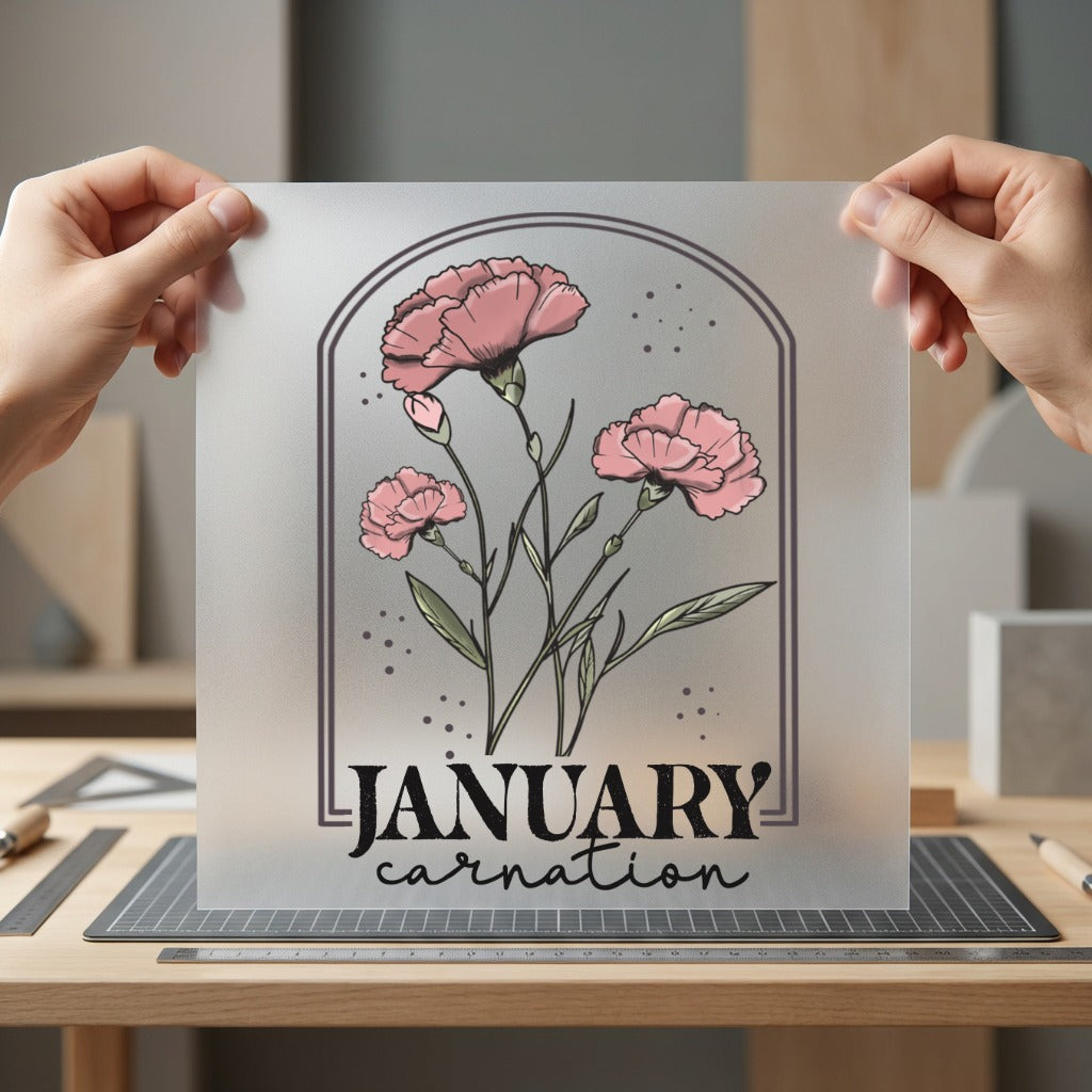 January Carnation Birth Flower Aesthetic Floral Ready to Press DTF Transfer for Dtf