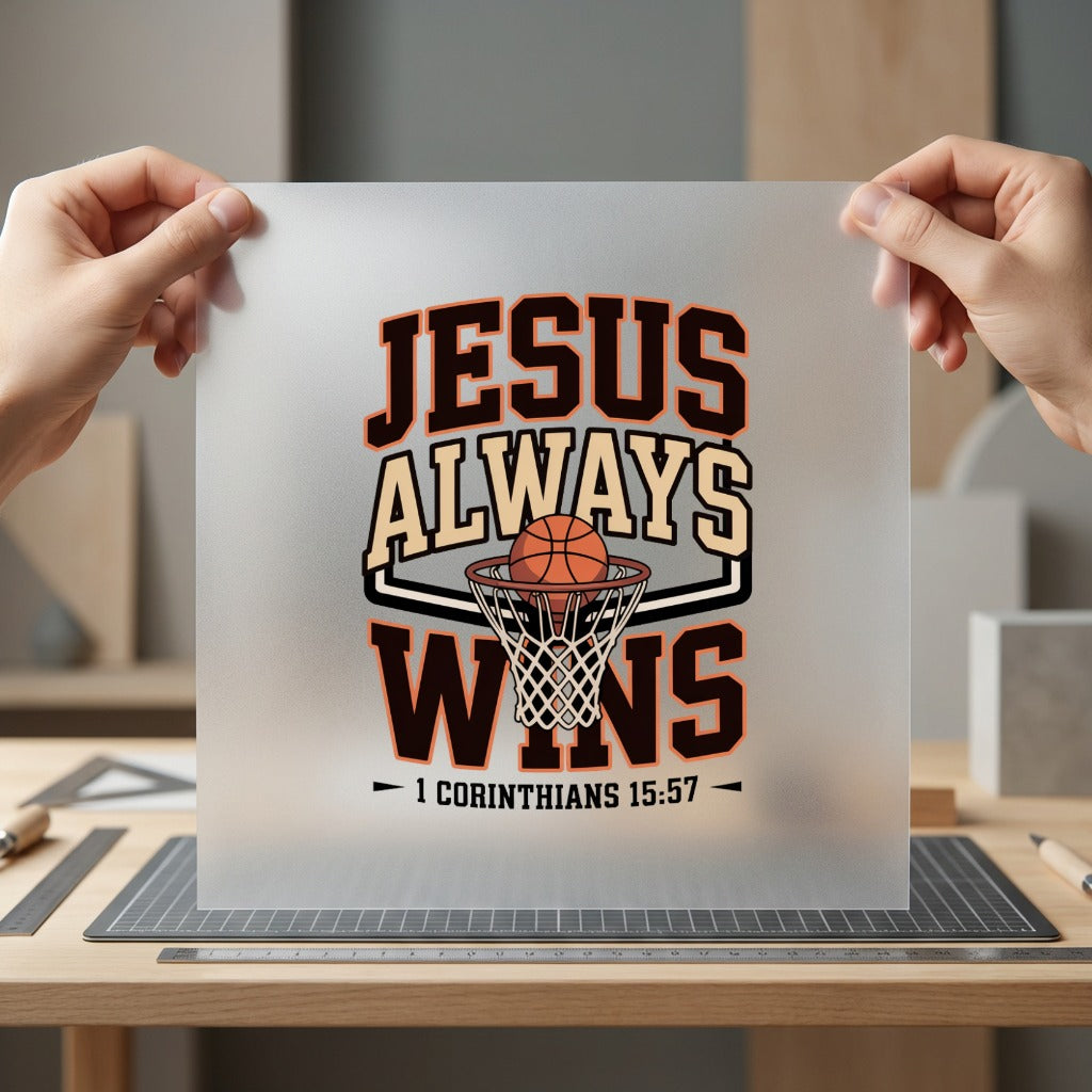 Jesus Always Wins Basketball Christian Faith Ready to Press DTF Transfer for Dtf