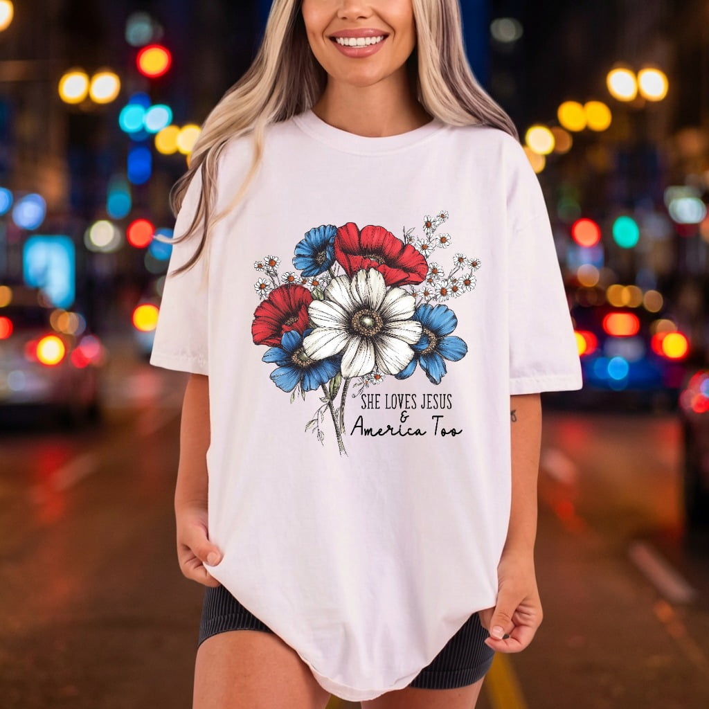 Jesus America Flowers Patriotic Christian Faith Ready to Press DTF Transfer for Dtf