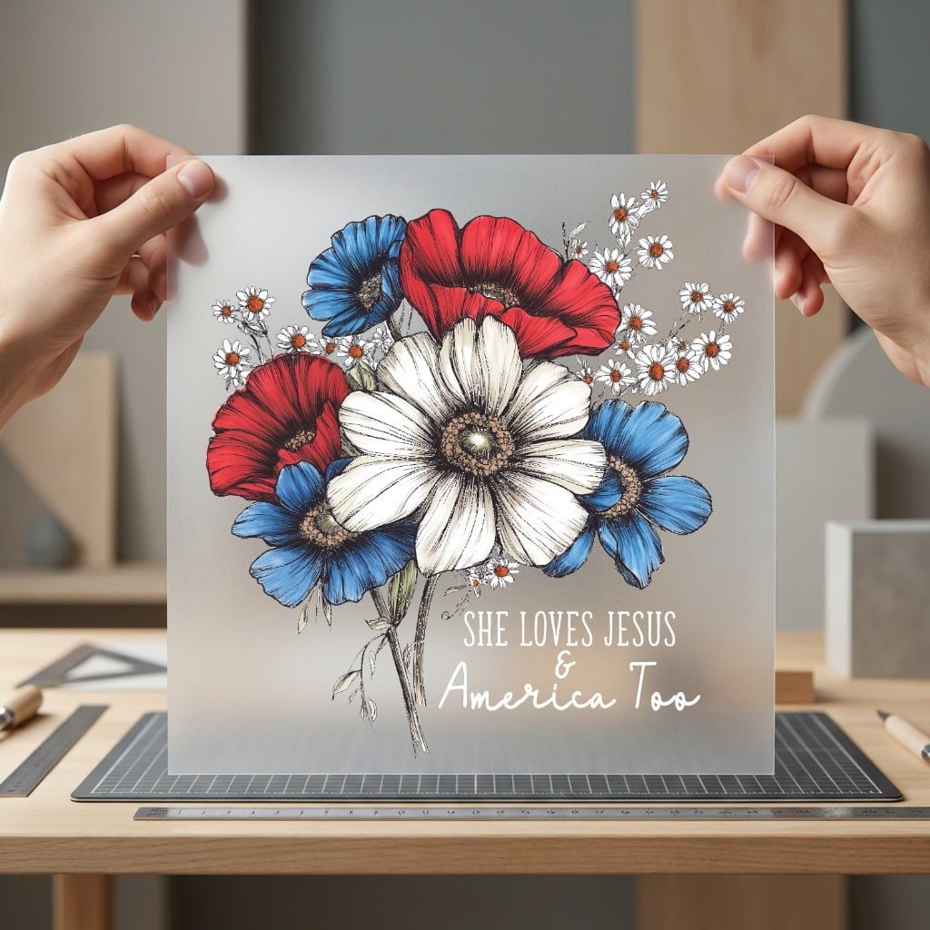 Jesus America Flowers Patriotic Christian Faith Ready to Press DTF Transfer for Dtf