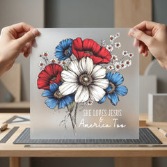 Jesus America Flowers Patriotic Christian Faith Ready to Press DTF Transfer for Dtf