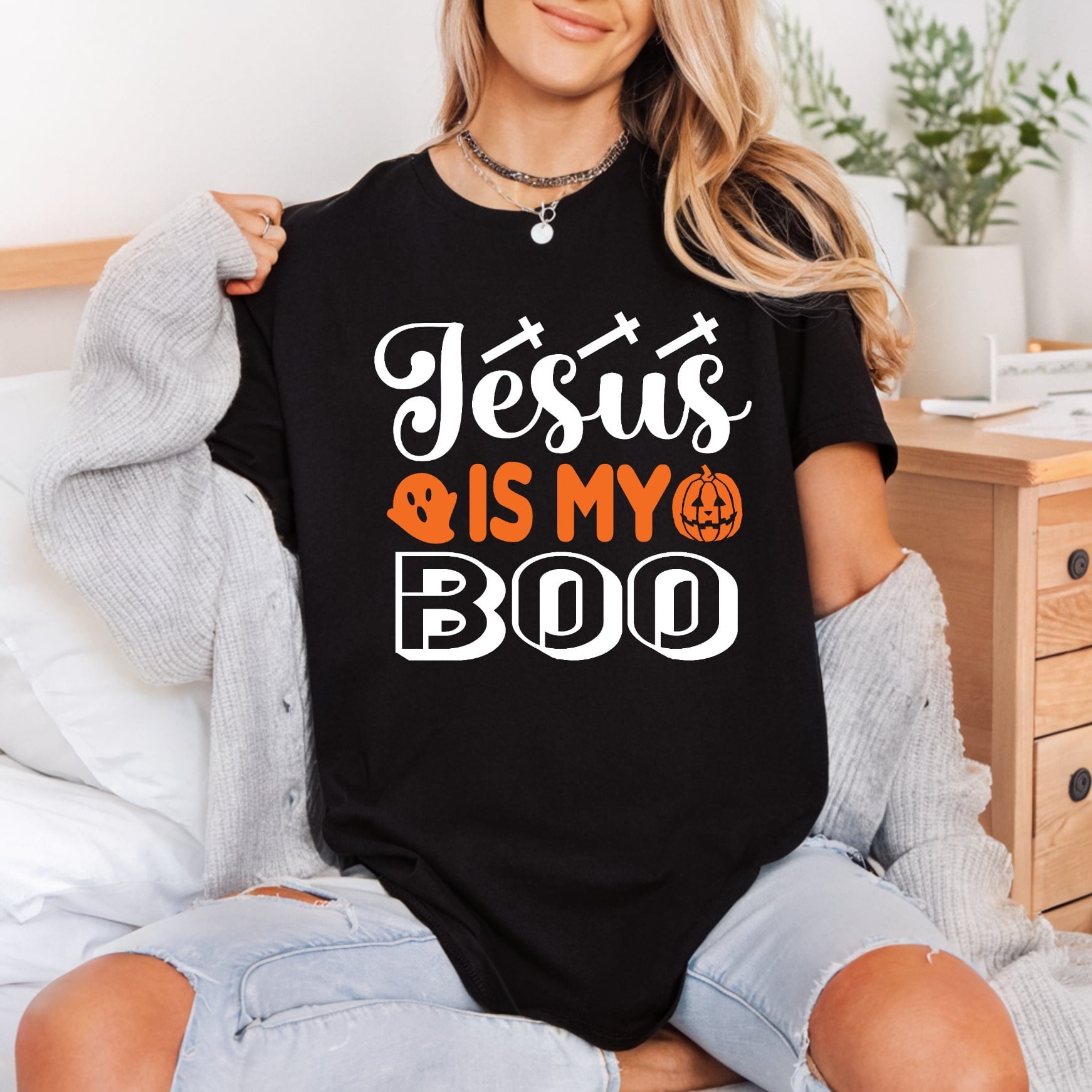 Jesus Boo Halloween Christian Christian Faith Ready to Press DTF Transfer for Dtf