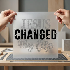 Jesus Changed Life Rhinestone Christian Faith Ready to Press DTF Transfer for Dtf