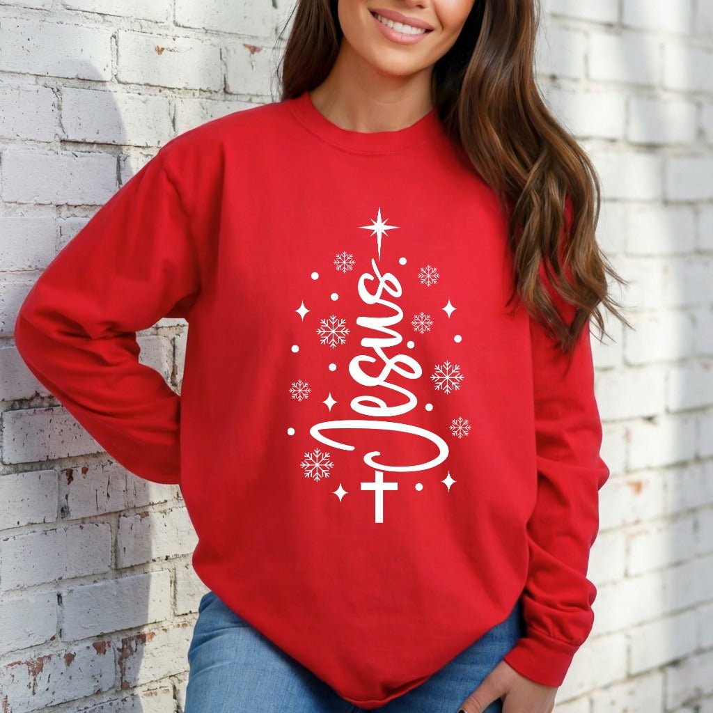 Jesus Christmas Tree | Winter Faith & Joy Sweatshirt - Luckets.com