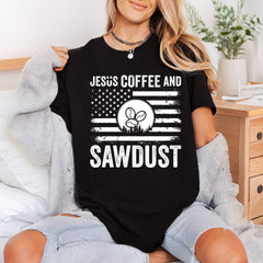 Jesus Coffee Sawdust Patriotic Christian Jesus Ready to Press DTF Transfer for Dtf