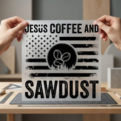 Jesus Coffee Sawdust Patriotic Christian Jesus Ready to Press DTF Transfer for Dtf