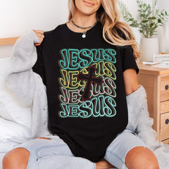 Jesus Cross Outline Retro Christian Faith Ready to Press DTF Transfer for Dtf