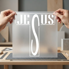 Jesus Cross Outline White Christian Faith Ready to Press DTF Transfer for Dtf
