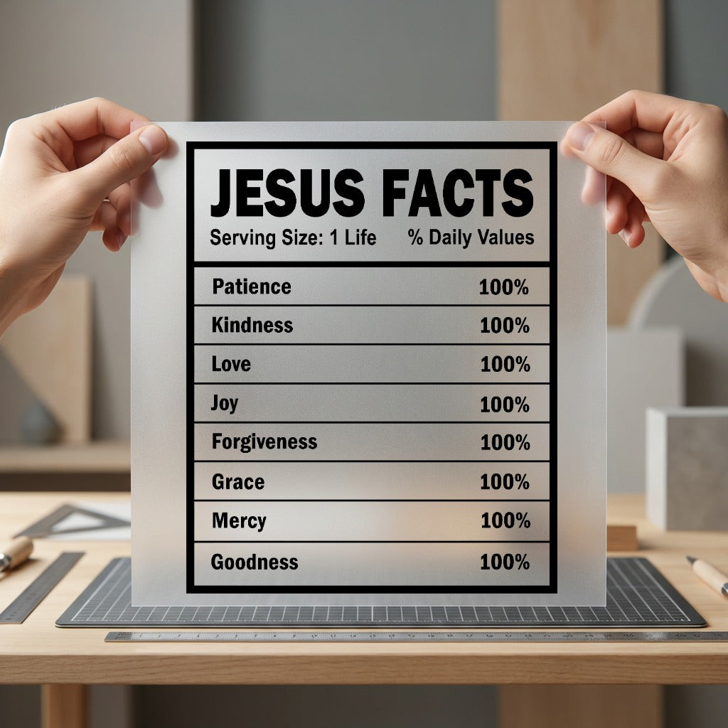 Jesus Facts Nutrition Label Christian Faith Ready to Press DTF Transfer for Dtf