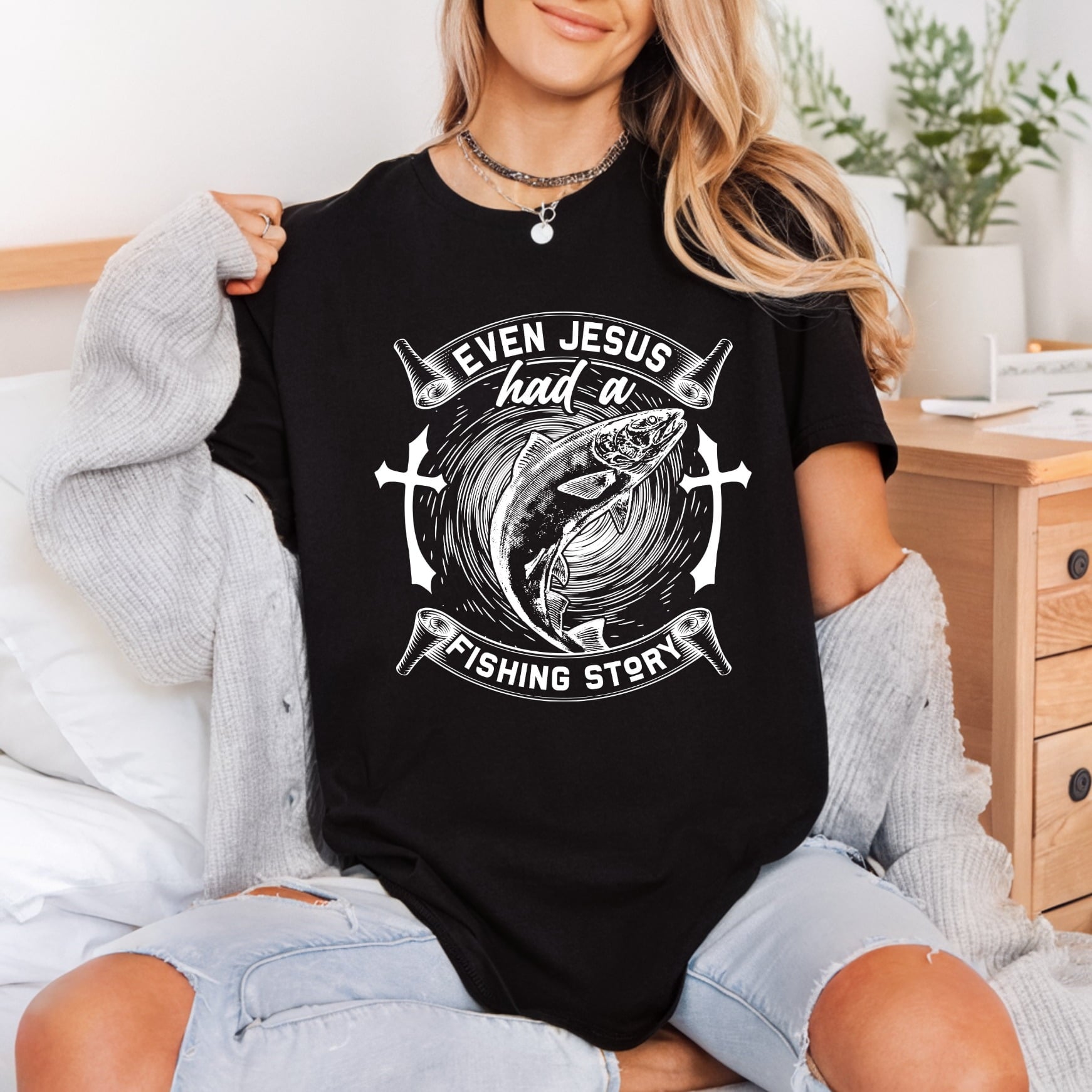 Jesus Fishing Story Retro Christian Faith Ready to Press DTF Transfer for Dtf