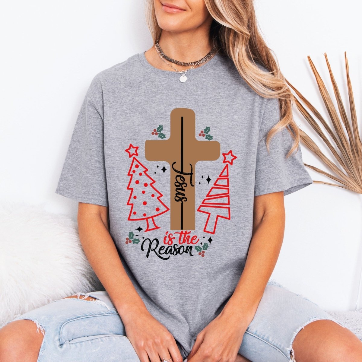 Jesus Is The Reason | Christmas Cross & Holly Tee - Luckets.com