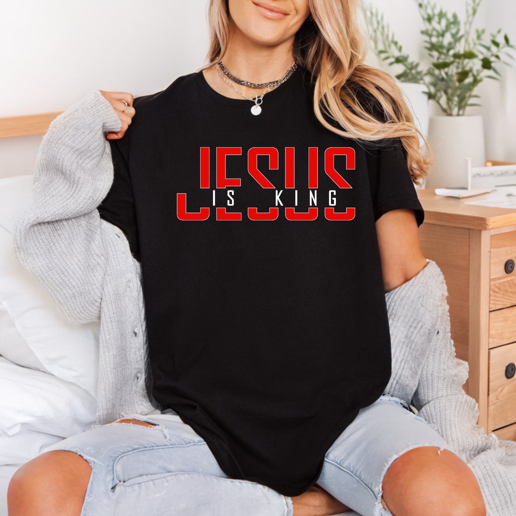Jesus King Bold Red Christian Faith Ready to Press DTF Transfer for Dtf
