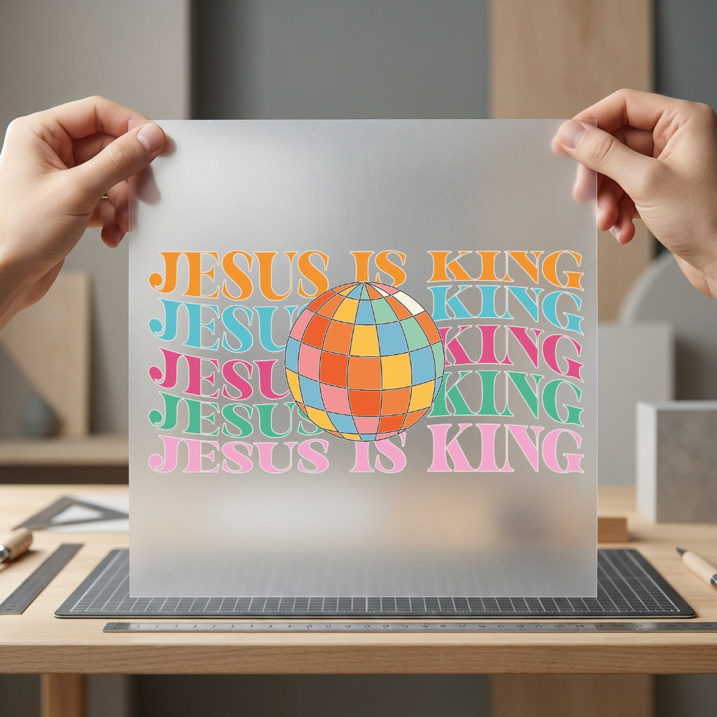 Jesus King Disco Ball Christian Faith Ready to Press DTF Transfer for Dtf