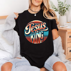 Jesus King Retro Circle Christian Faith Ready to Press DTF Transfer for Dtf