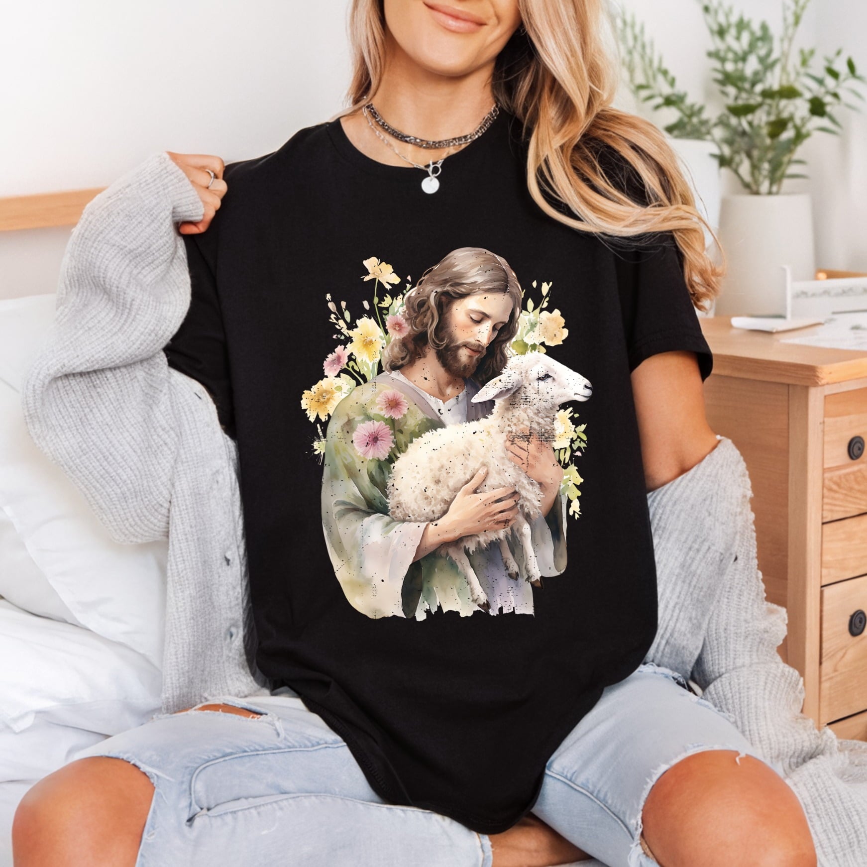 Jesus Lamb Watercolor Faith Christian Faith Ready to Press DTF Transfer for Dtf