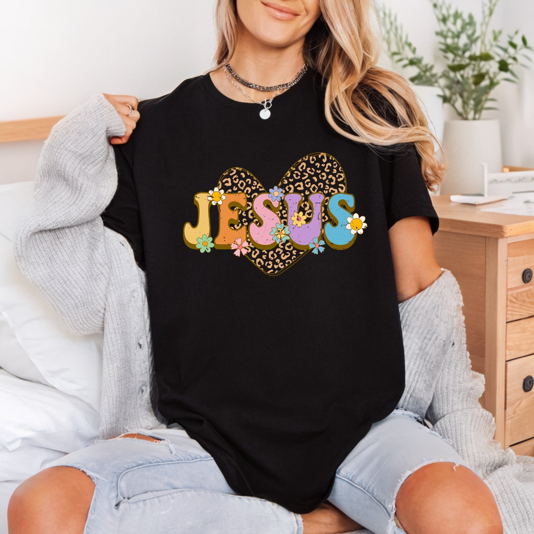 Jesus Leopard Heart Retro Christian Faith Ready to Press DTF Transfer for Dtf