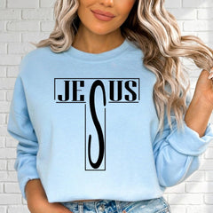 JESUS Letter Cross | Bold Faith Statement Sweatshirt - Luckets.com