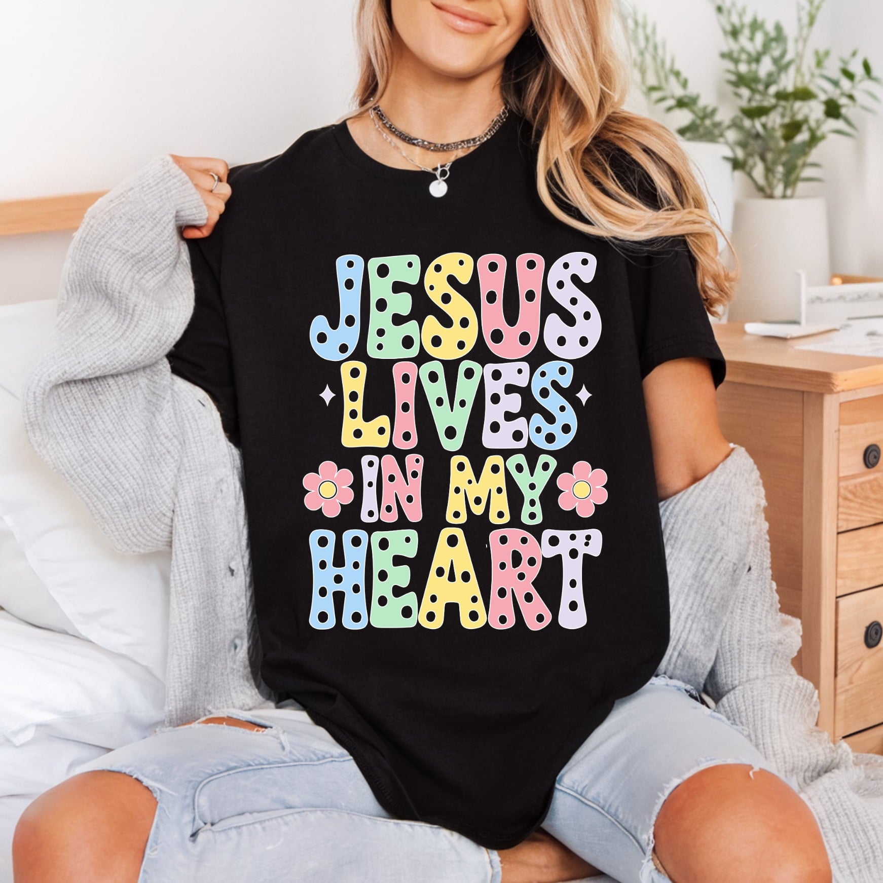 Jesus Lives Heart Retro Christian Faith Ready to Press DTF Transfer for Dtf