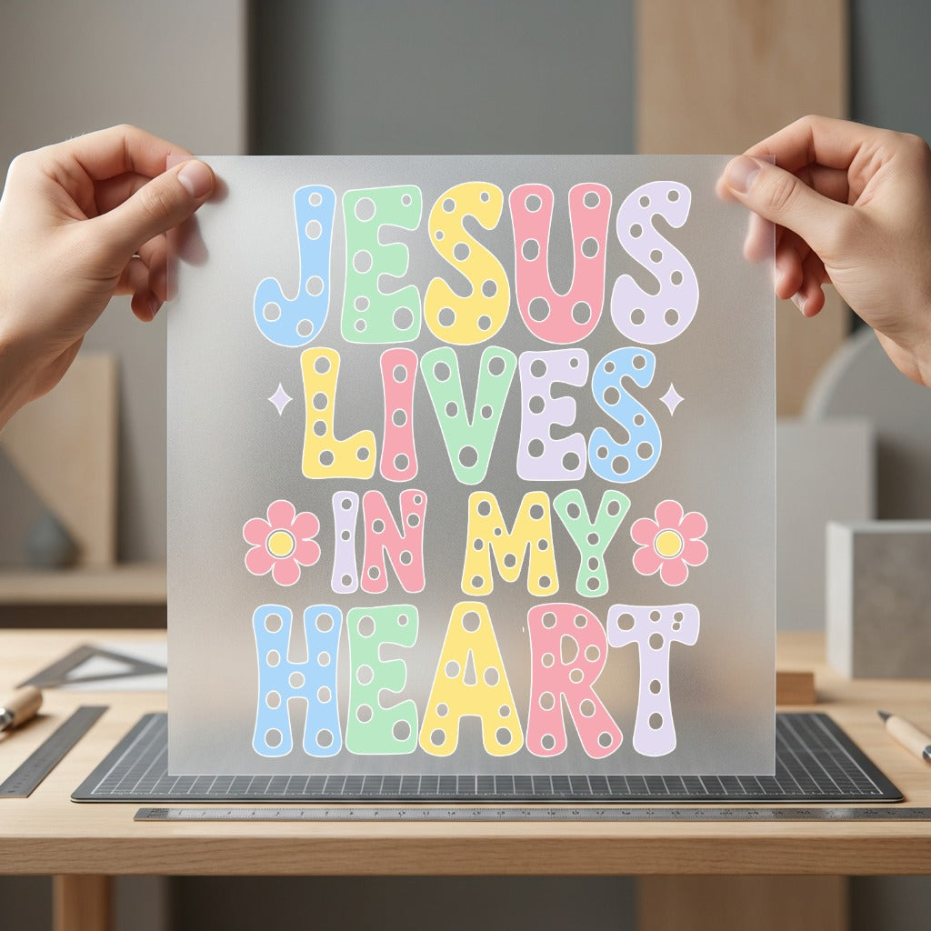 Jesus Lives Heart Retro Christian Faith Ready to Press DTF Transfer for Dtf