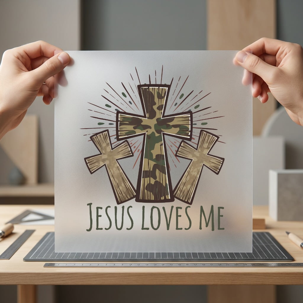 Jesus Loves Camo Crosses Christian Faith Ready to Press DTF Transfer for Dtf
