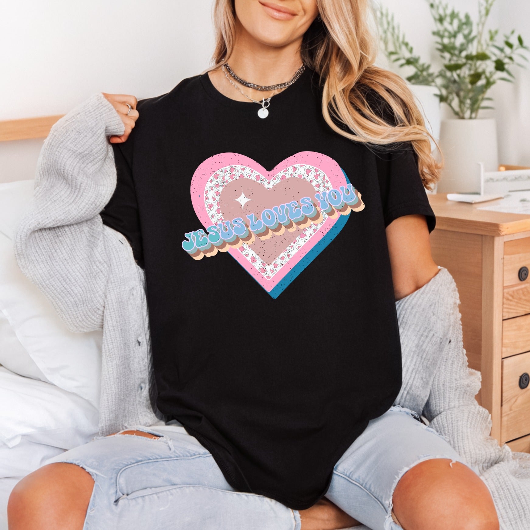 Jesus Loves You Heart Christian Faith Ready to Press DTF Transfer for Dtf