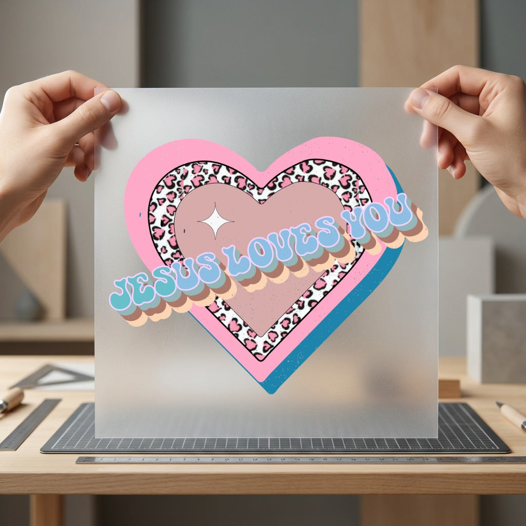 Jesus Loves You Heart Christian Faith Ready to Press DTF Transfer for Dtf