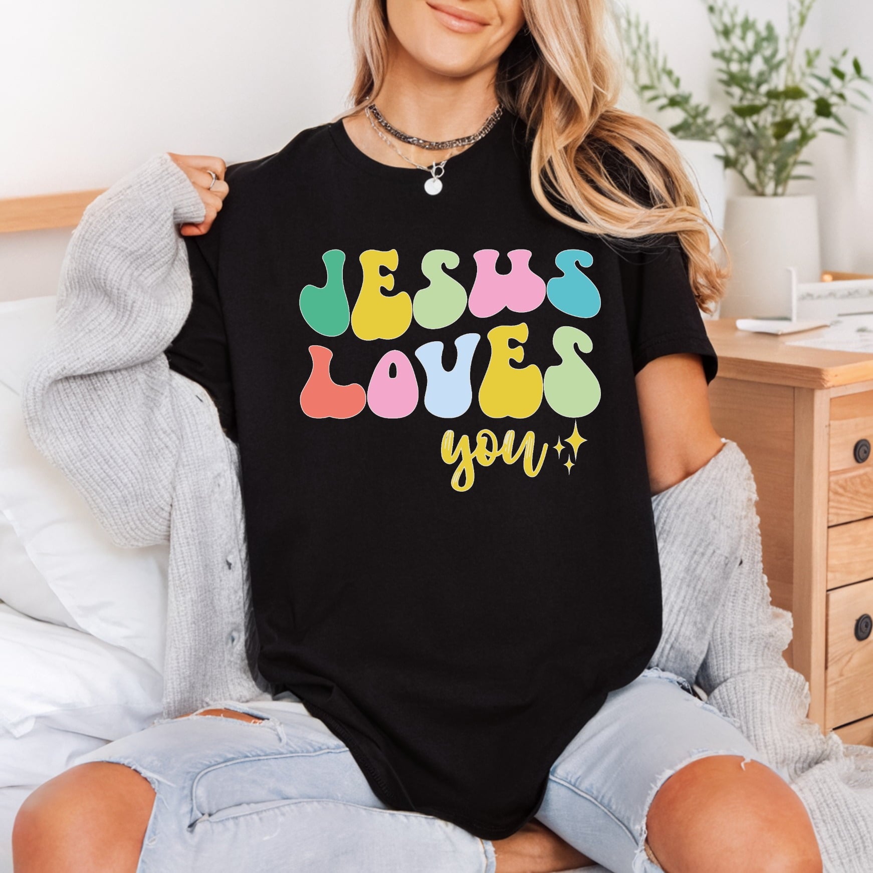 Jesus Loves You Retro Christian Faith Ready to Press DTF Transfer for Dtf