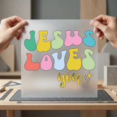 Jesus Loves You Retro Christian Faith Ready to Press DTF Transfer for Dtf