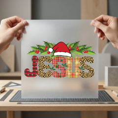 Jesus Plaid Leopard Christmas Faith Jesus Ready to Press DTF Transfer for Dtf